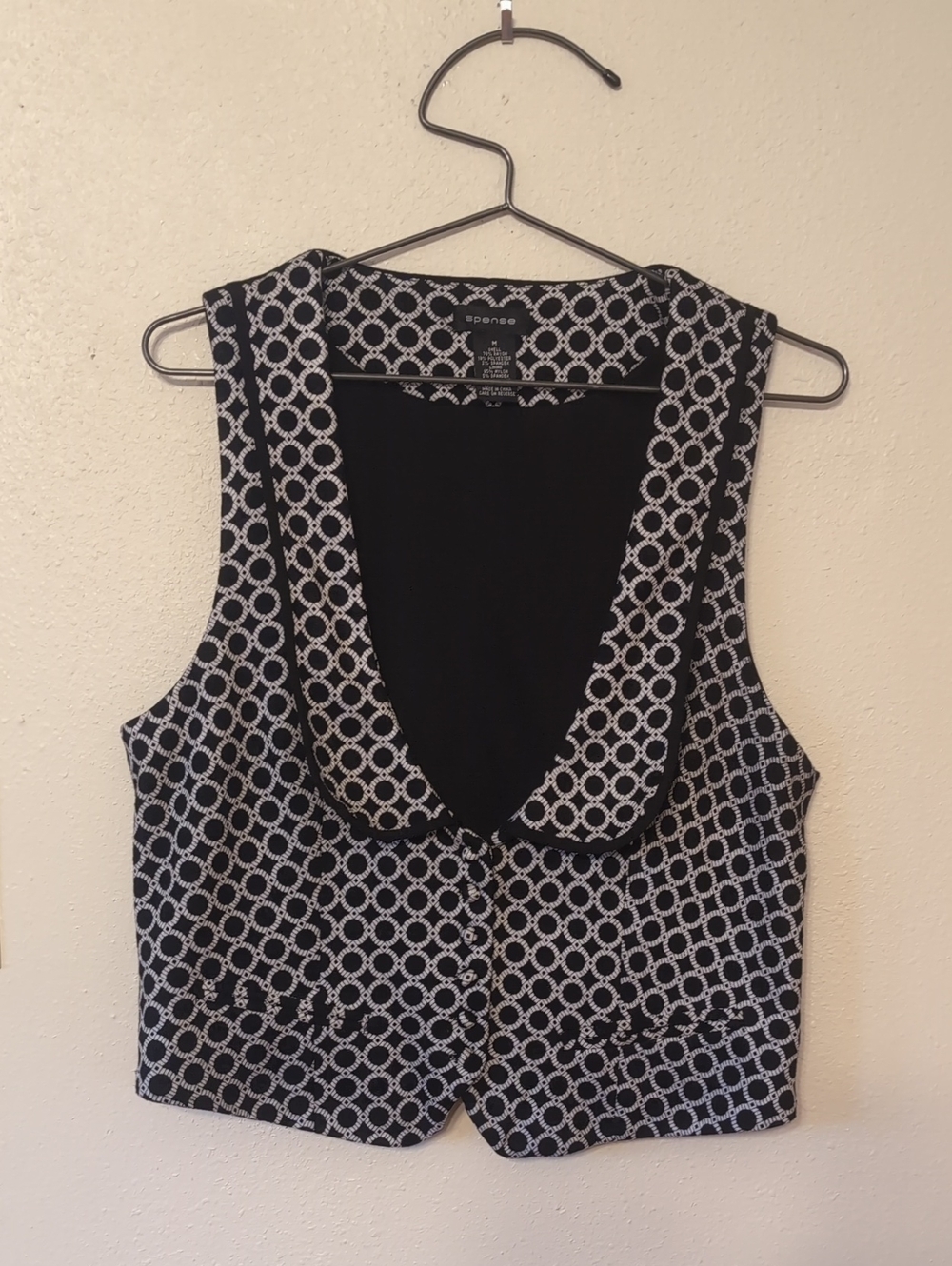 Spense Black and White Geometric Vest M
